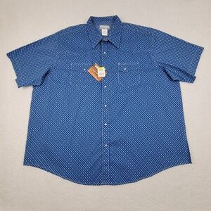 Wrangler Wrancher Short Sleeve Pearl Snap Shirt Mens 3X Big Blue‎ Green NEW